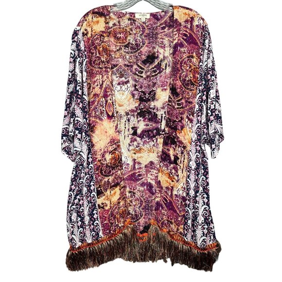Umgee Open Cardigan Duster Sweater Medium Boho Kimono Fringe Festival Gypsy - Picture 3 of 9
